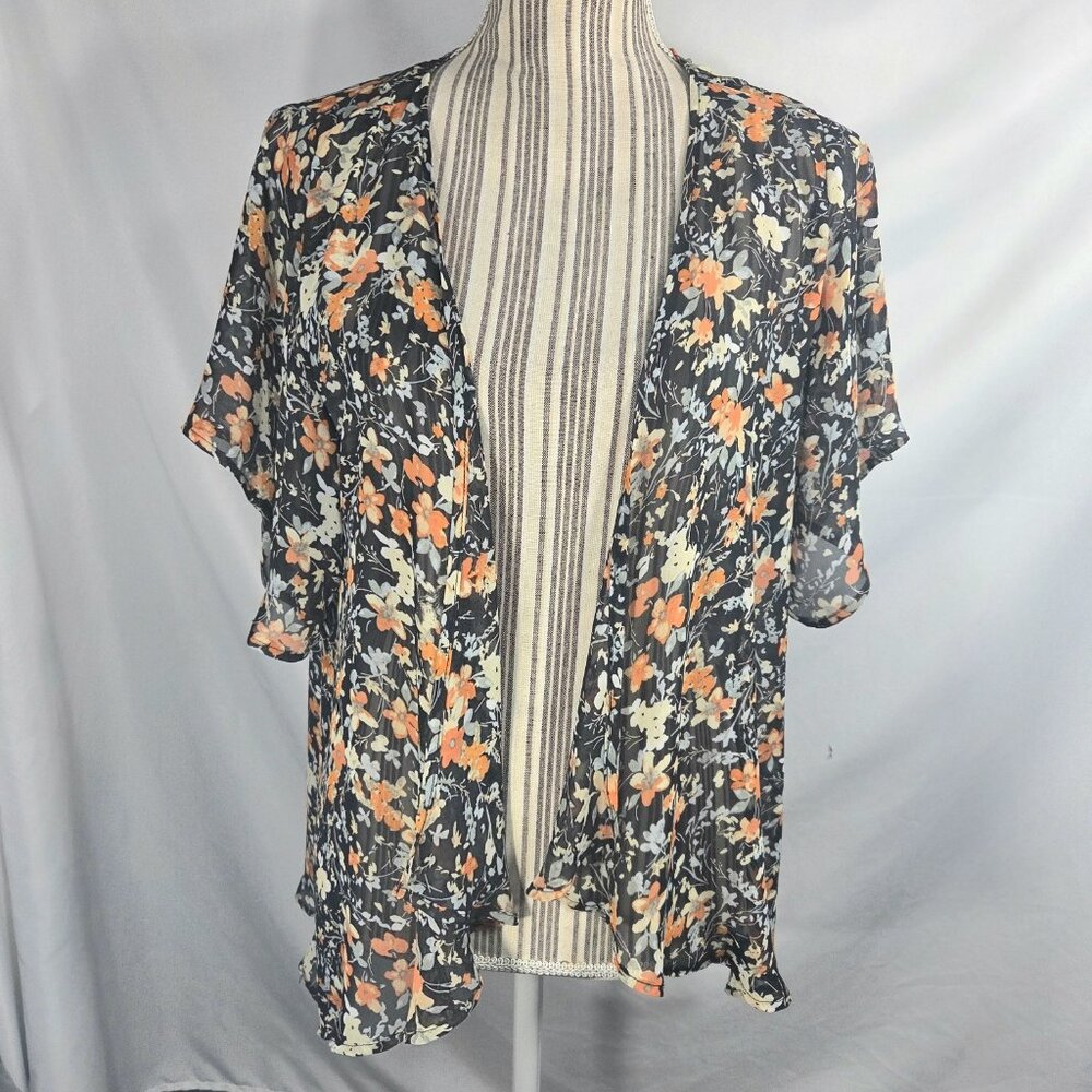 Girl Fresh Brewed Black w/Multicolored Floral Print Open Front Lightweight Wrap